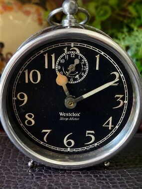 Antique Westclox Sleep-Meter Alarm Clock Art Deco Black Dial La Salle Il Working